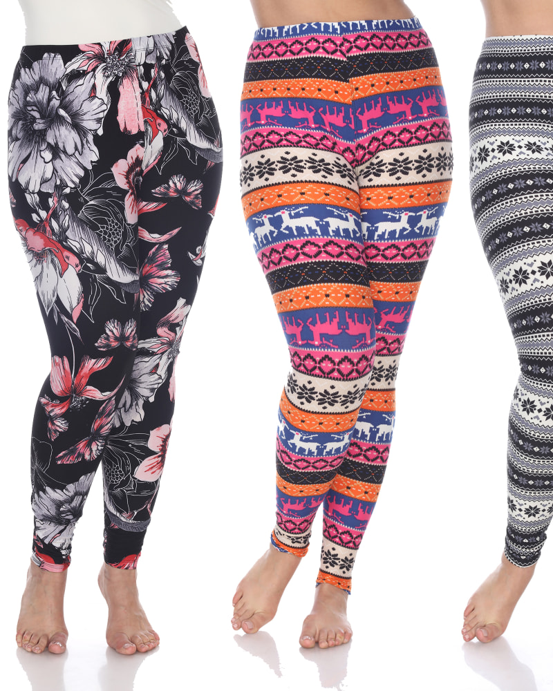 Front of a model wearing a size one-size-fits-all Pack of 3 Printed Leggings in PACK 177 - Black by White Mark. | dia_product_style_image_id:250012